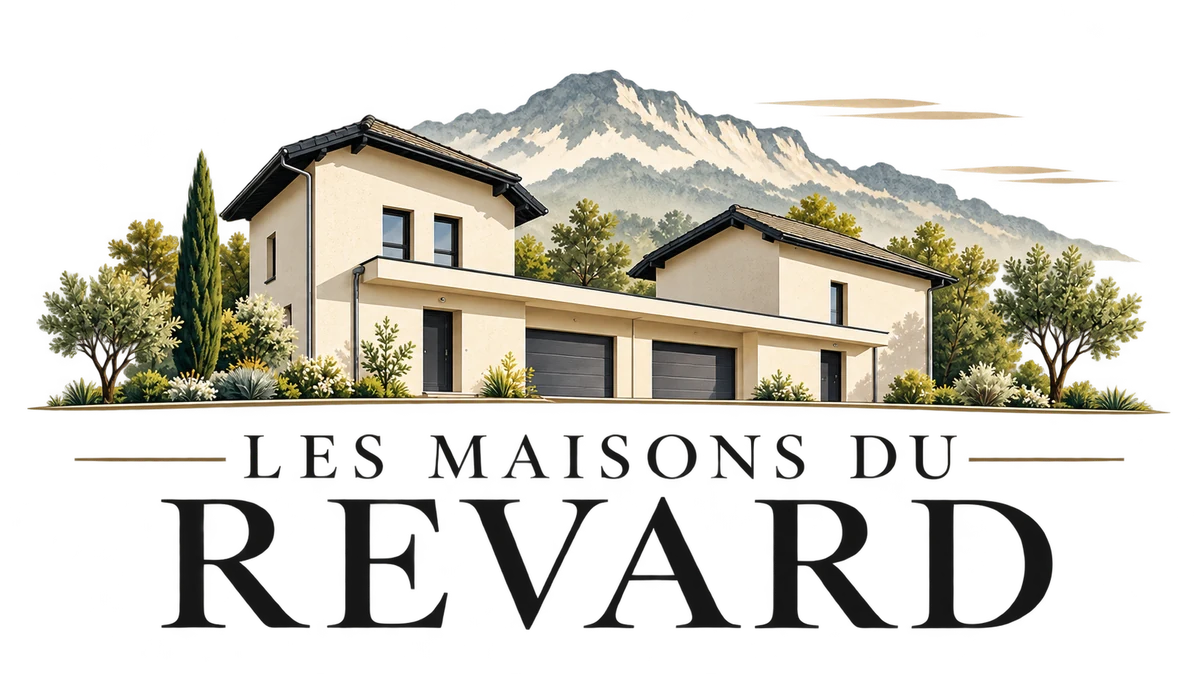 Logo Les Maisons du Revard : deux maisons devant le Mont Revard